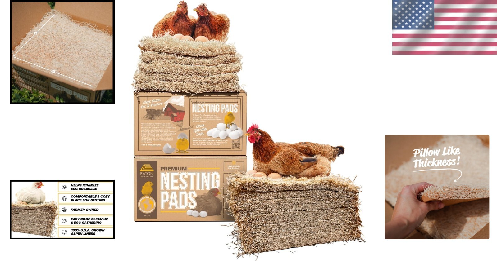 Sustainably Harvested Nesting Pads for Hens – 10-Pack 13 x 13 Inch Comfort