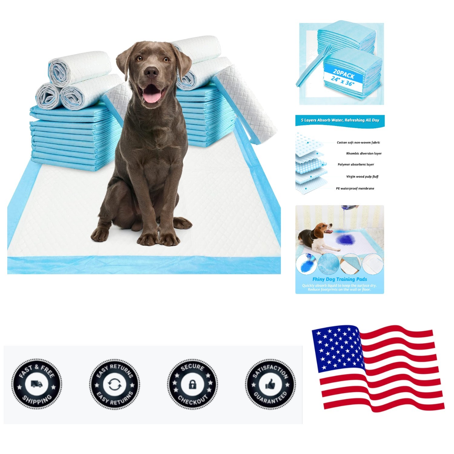 Pee Pads for Dogs, 24″ x 36″ 20 PCS Extra Large Disposable Puppy Pads Leak-Pr…