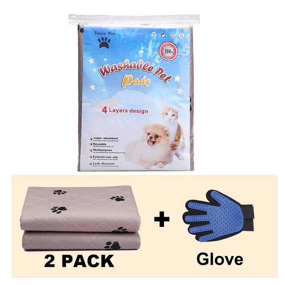 Washable Dog Pee Pads with Puppy Grooming Gloves,Puppy Pads,Reusable Pet Trai…