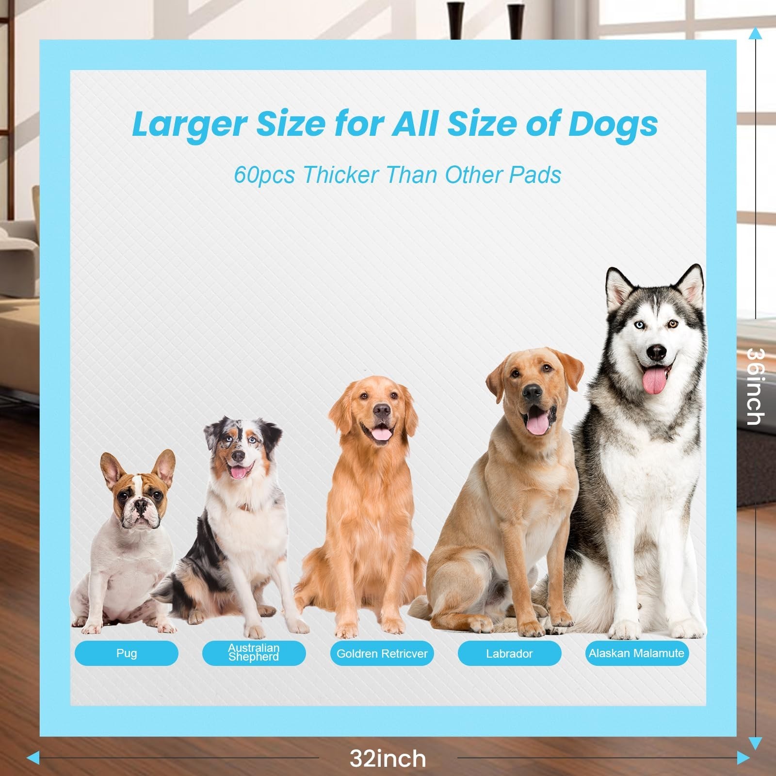 Puppy Pee Pads for Dogs – 32″x36″ Extra Large, 60 Count, Leak-Proof & Super A…
