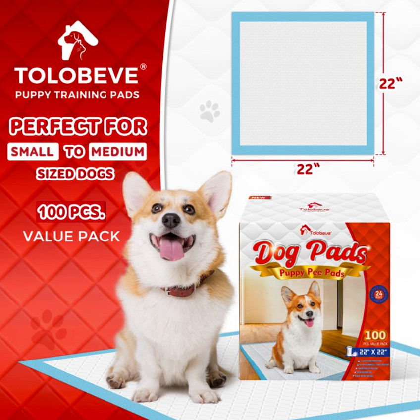 Tolobeve Puppy Pads Training Pads, Large, 22 in x 22 in, 200 Count