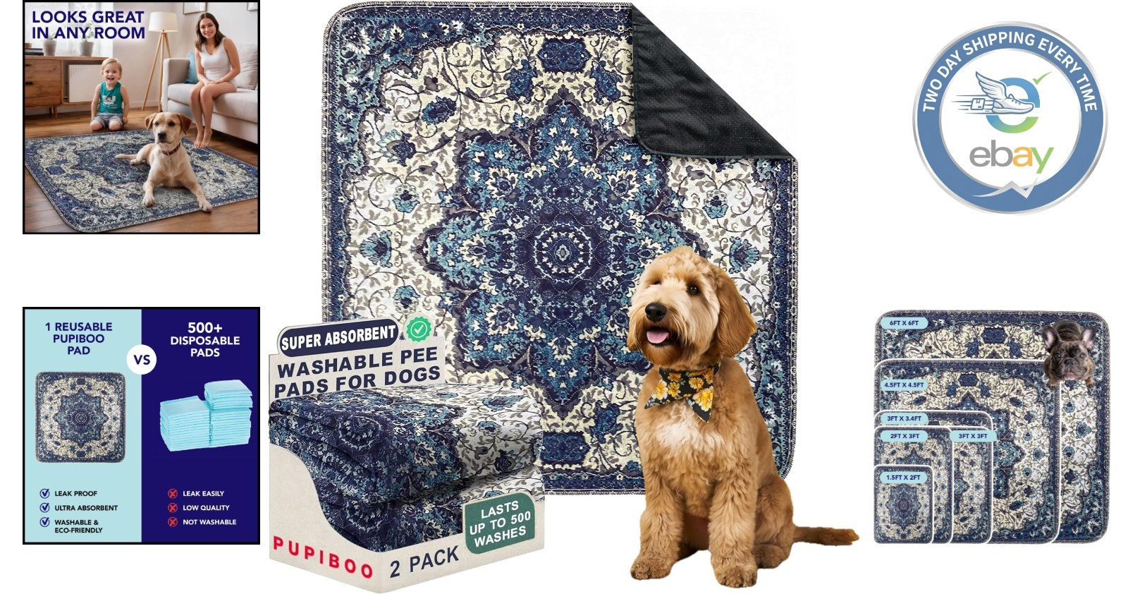 100% Waterproof & Leak-Proof Reusable Dog and Cat Training Pads – 36″ x 36″
