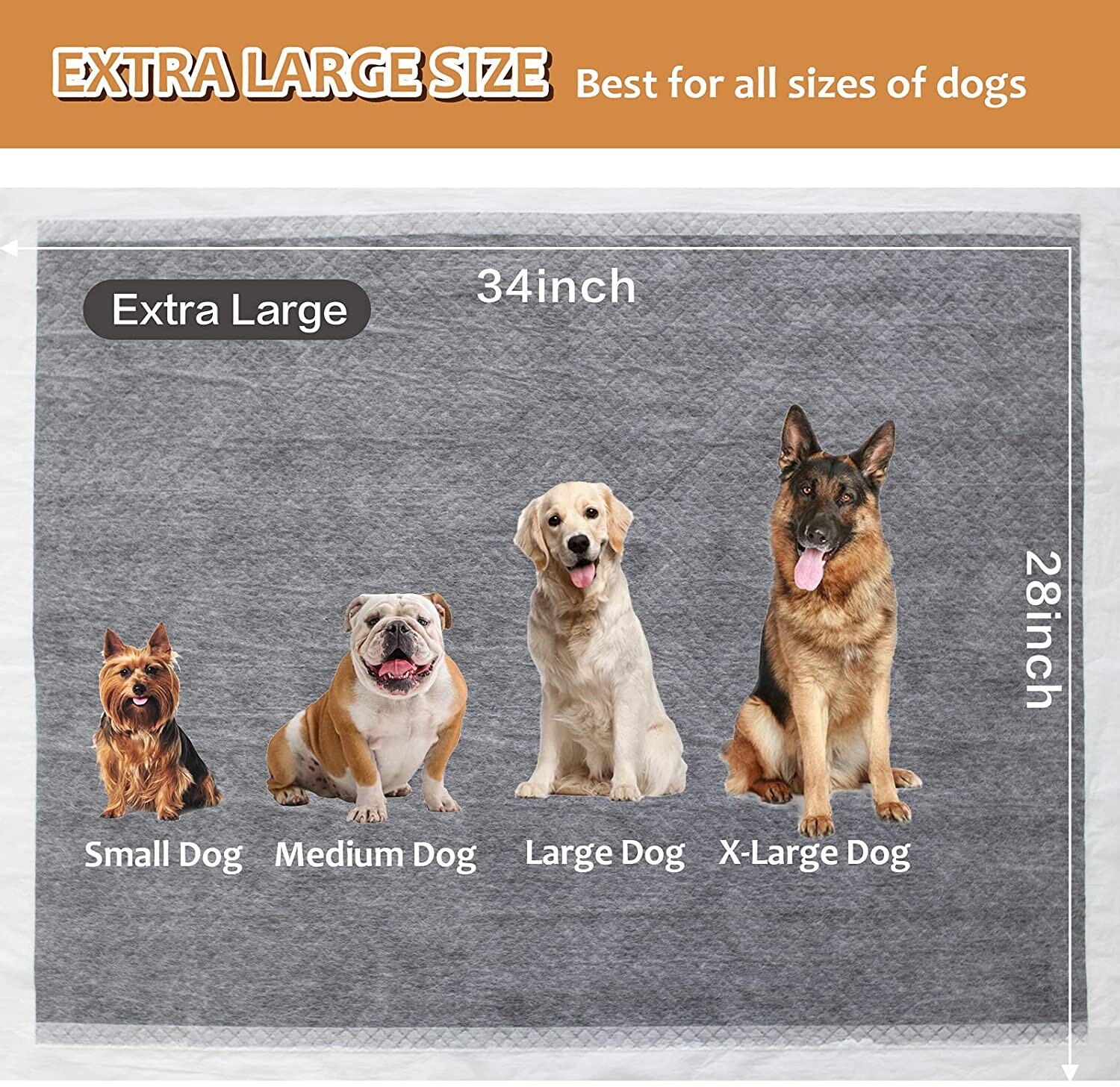 Dog Pee Pads Extra Large 28″ X 34″, Charcoal Puppy Pads XL, Potty Pet 30 count