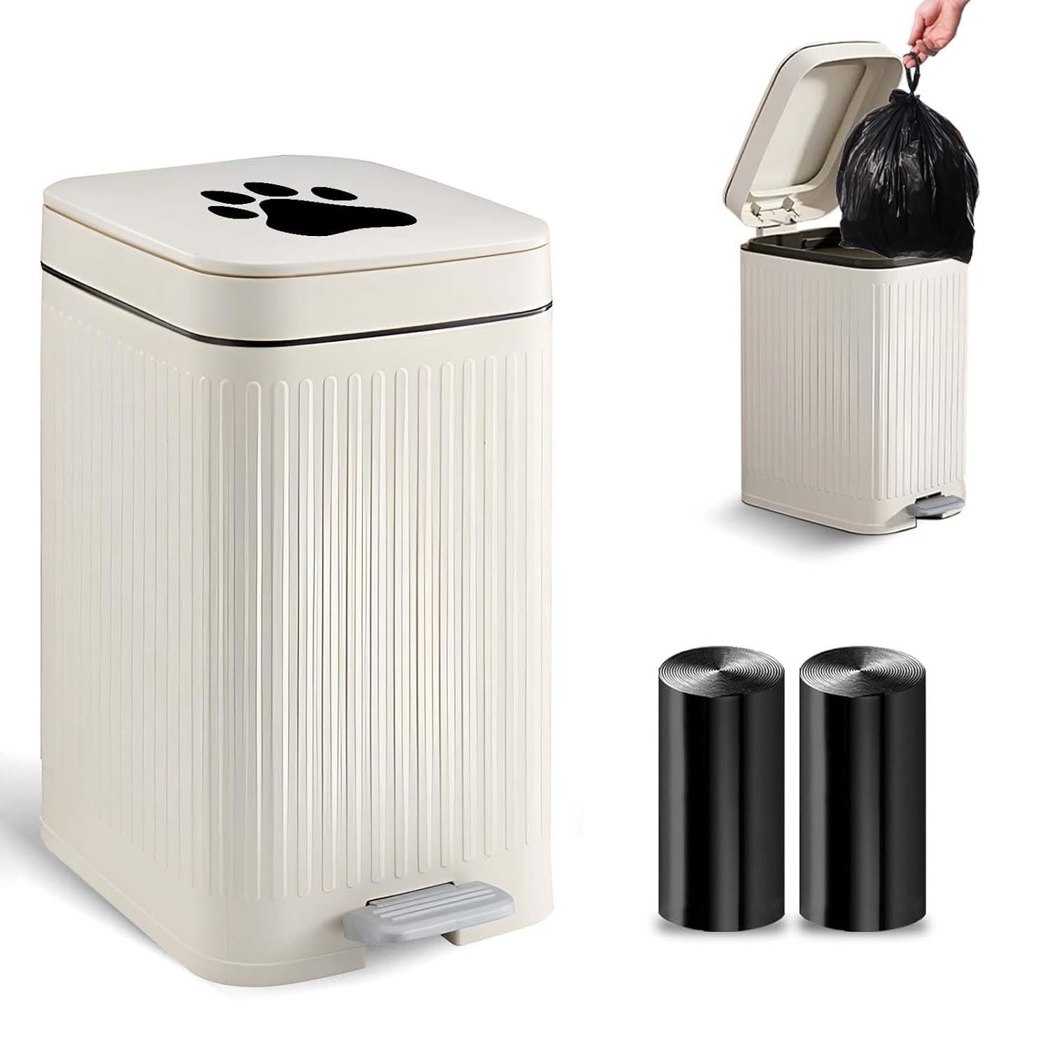 Dog Poop Trash Can Outside, 5L/1.3 Gal Dog Poop Bucket with Lid, Foot Pedal,