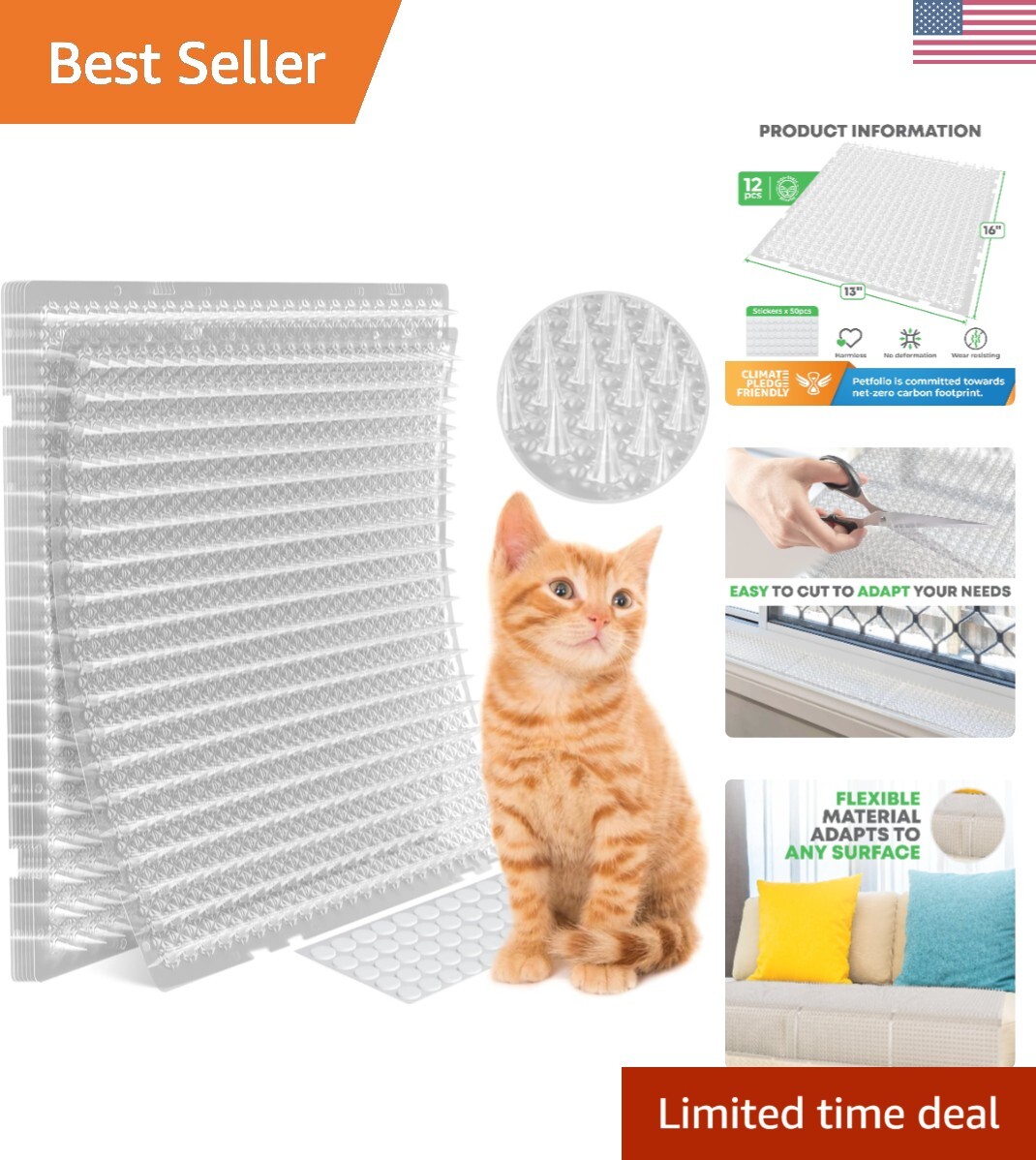 Human-Friendly 12-Pack Cat Deterrent Spike Mats – 16×13 for Gardens & Furniture