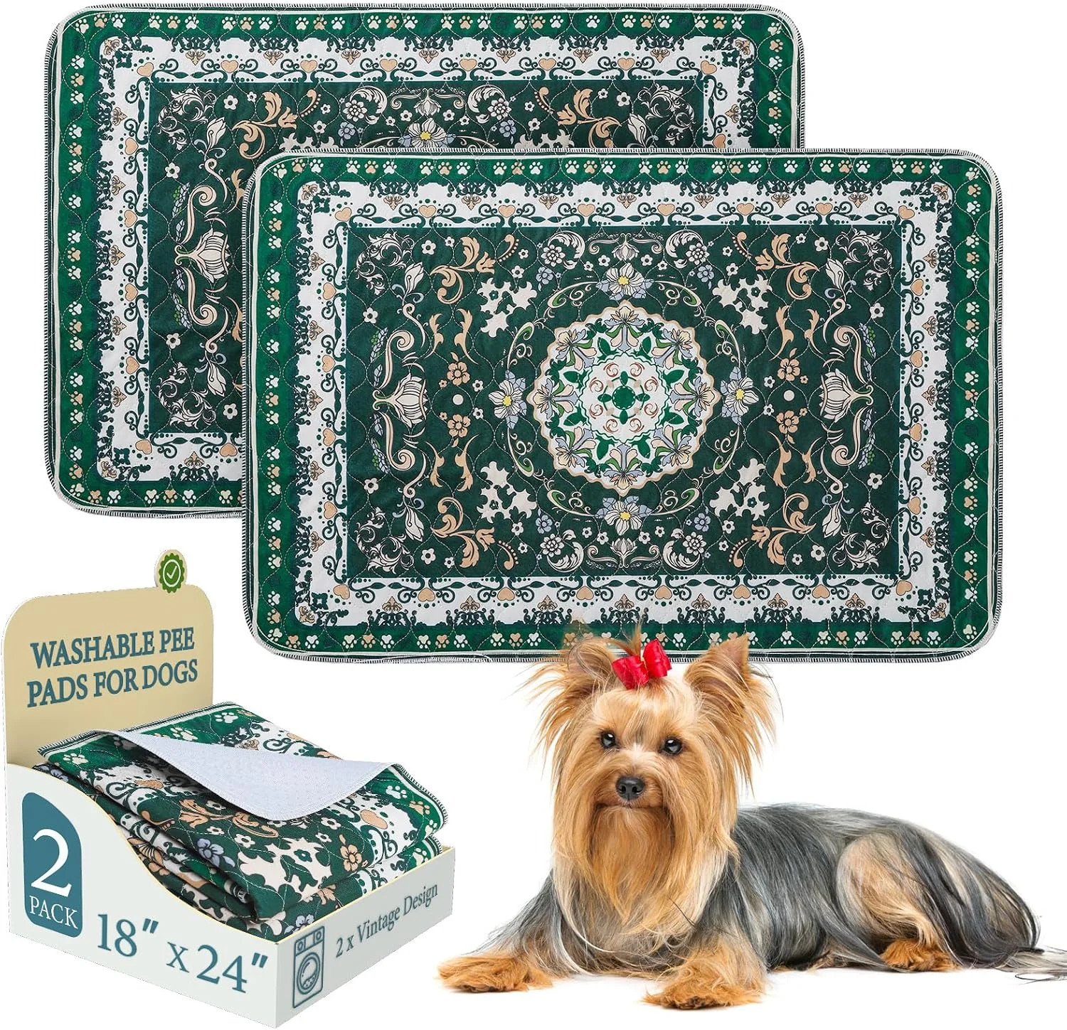 Washable Pee Pads for Dogs, 2Pack Reusable Puppy Pads, Super Absorbent & Leakpro