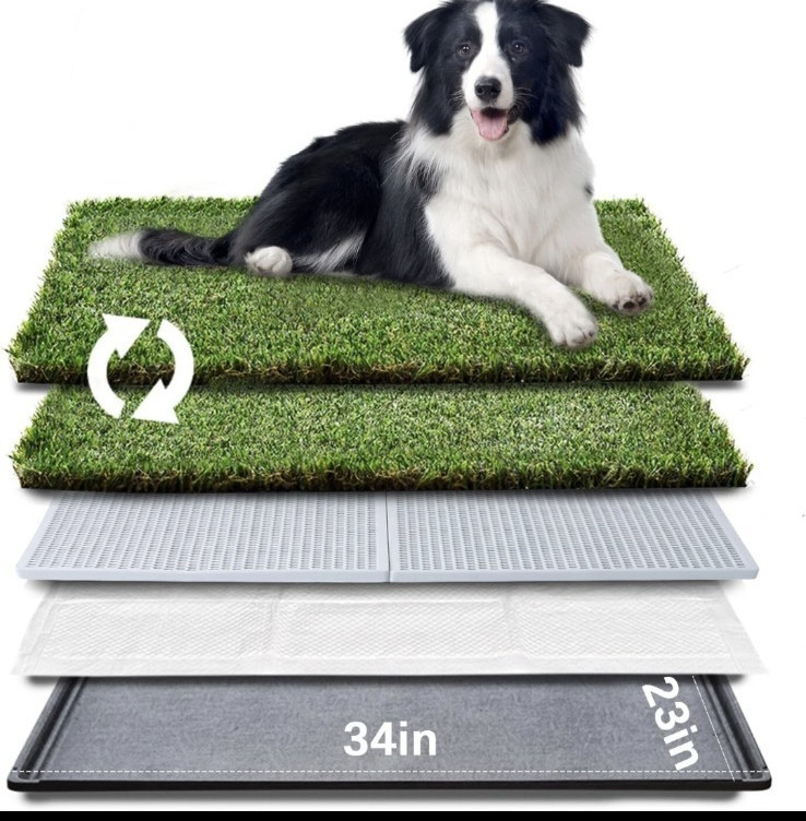 HQ4us Dog Grass Pad with Tray Large 34”×23” Dog Litter Box Toilet with 2×Arti…