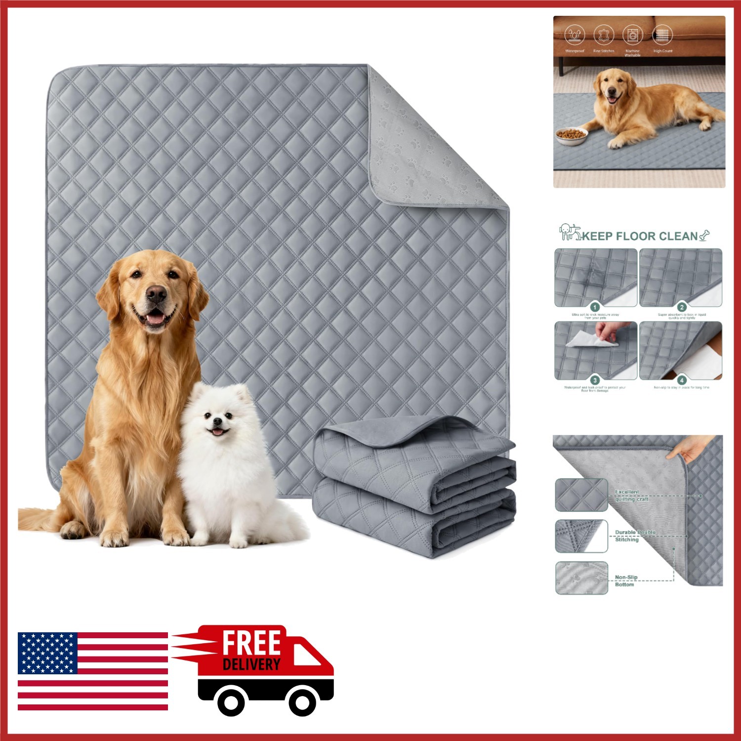 Absorbent Dog Training Pads 36” x 41” Leak-Proof Non-Slip for Puppies 2 Pack