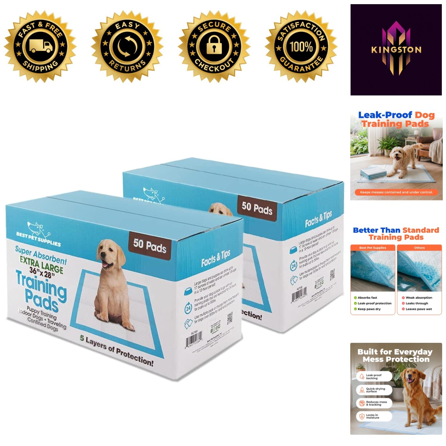 XL 36×28 Super Absorbent Puppy Pads – 100 Count Leak-Proof Disposal Solutions