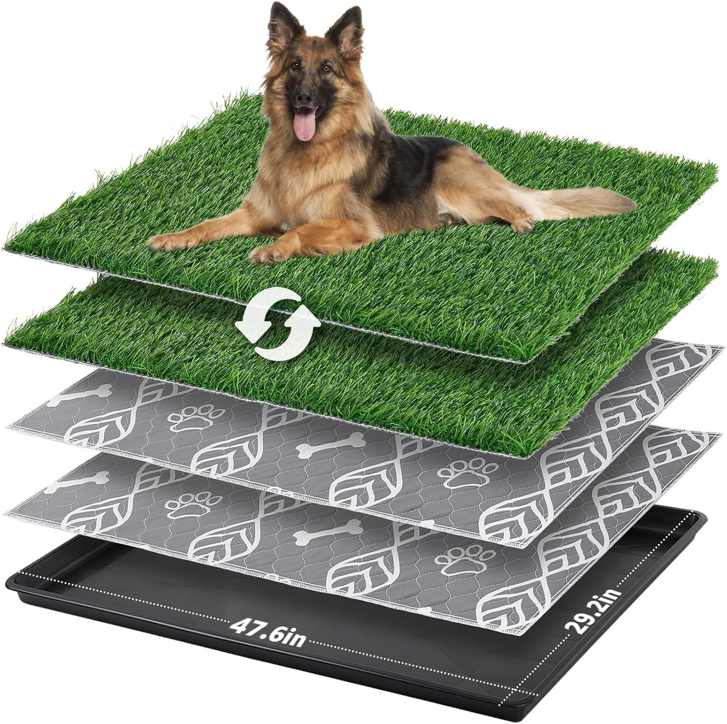 Large 47.6×29.2″ Dog Litter Box -2 Artificial Grass, 2 Washable Pee Pads, Tray