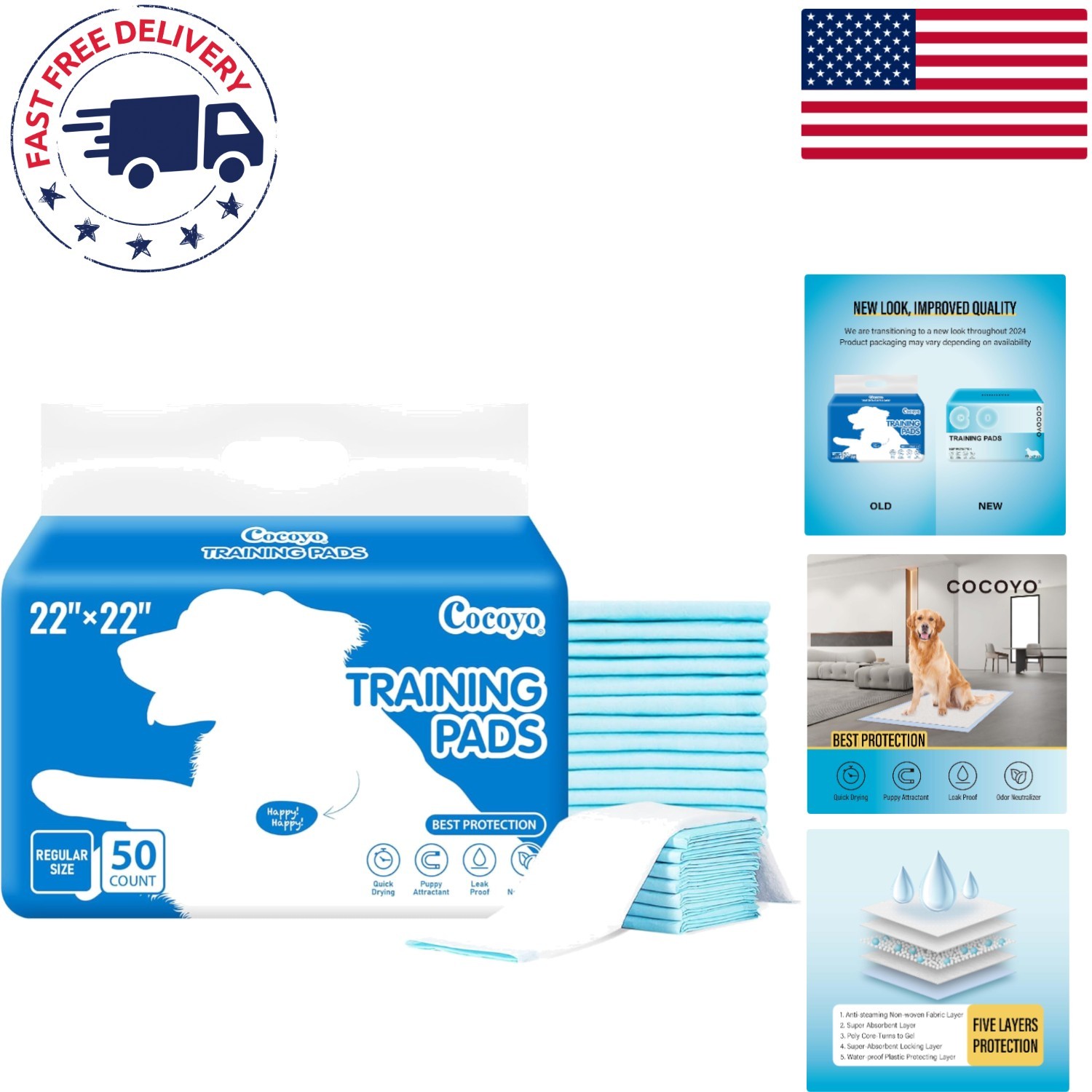 Super Absorbent 22″x22″ Dog Training Pads – 50 Count, Leak-Proof Protection