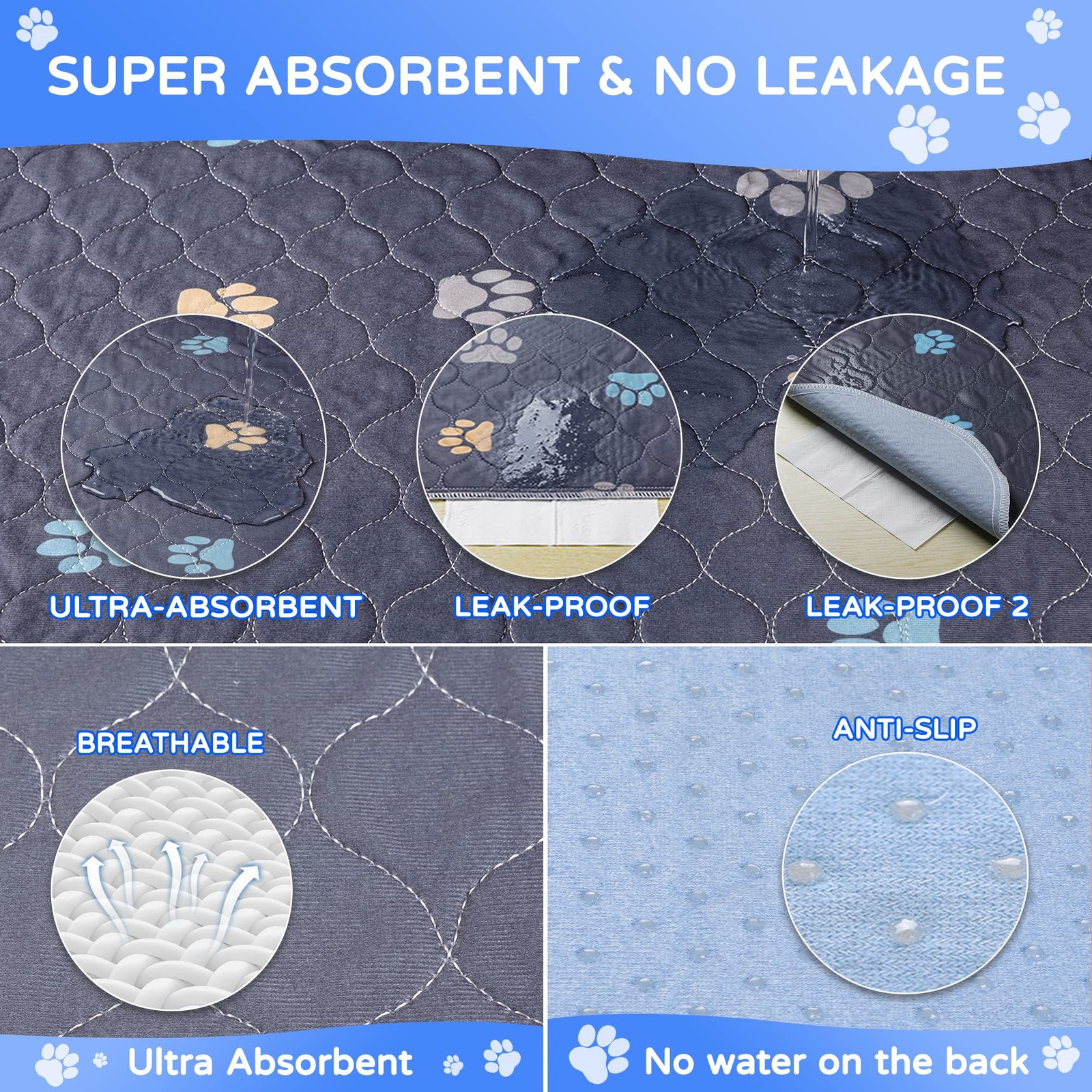 Aitmexcn Washable Puppy Dog Pee Pad, 2PCS 100% 24*36”-2pcs, Colour Paws