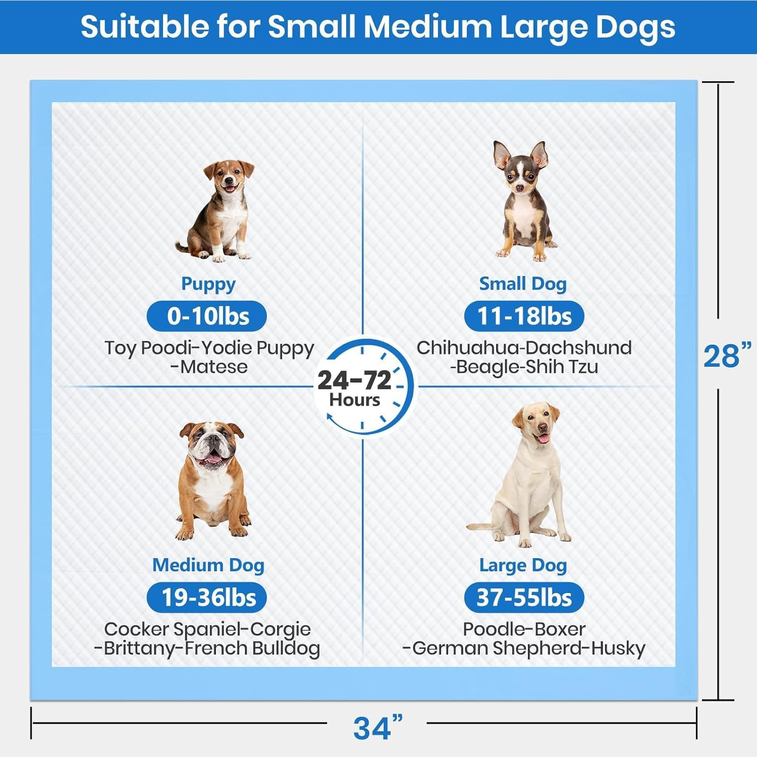 XL 6-Layer Ultra Absorbent 1200ml 48-Hour Leak-Proof Dog Pee Pads, Quick Dry Ext