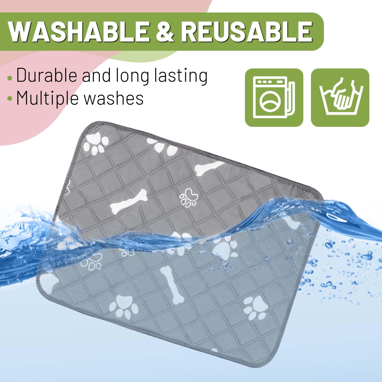 Washable Pee Pads for Dogs, 18” X 24″ Reusable Puppy Pads for Pet Training,2pck