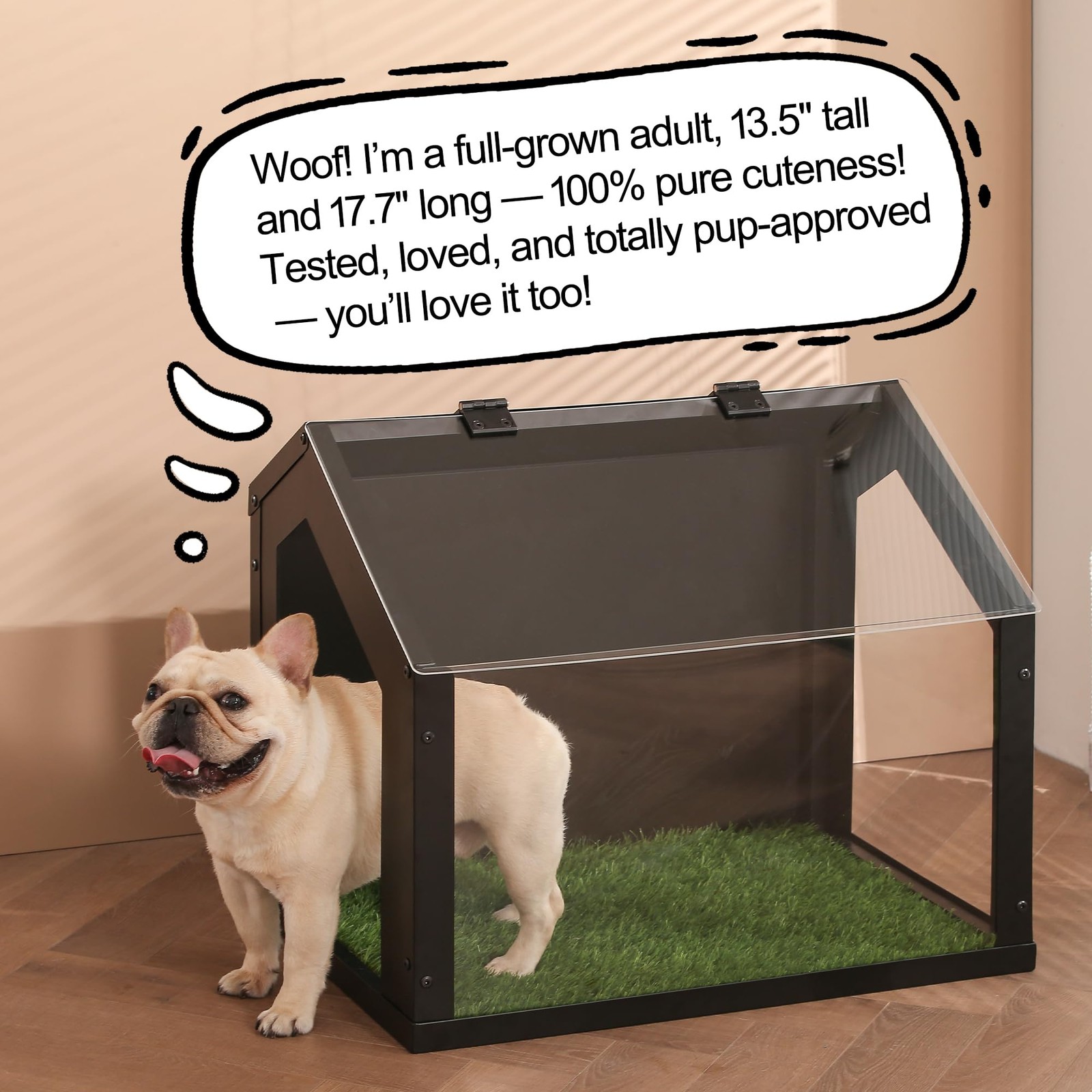 Stylish Indoor Dog Potty with High Walls, Durable Washable Fake Grass Mat, Sp…