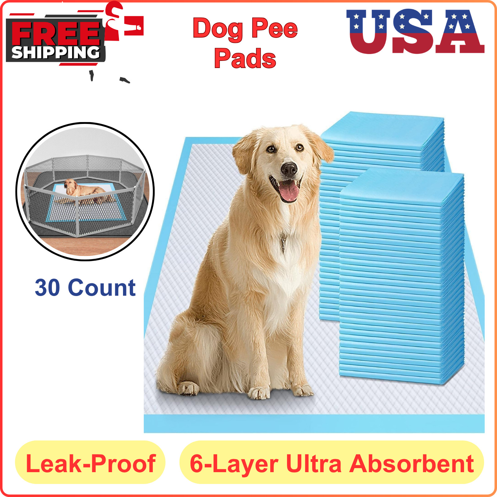 Dog Training Pads 6 Layer Ultra Absorbent Pet Pads for All Dogs & Puppies-30 Ct