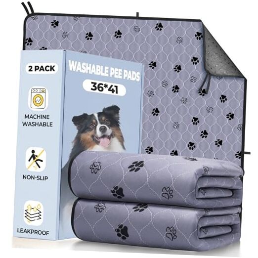 Washable Pee Pads for Dogs, 2 Pack Large 36″x41″ 36*41 Inch (Pack of 2) Gray