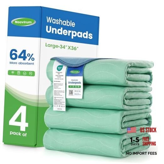 Washable Underpads,34″x36″ (Pack of 4) – Heavy Absorbency 4 Pack – 34×36 Green