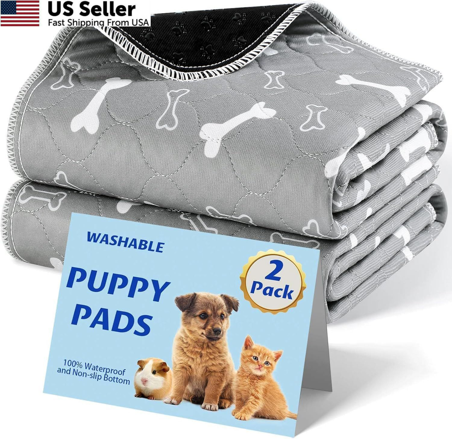 Baodan Reusable Puppy Pads , 2Pack Washable Pee 24*36 Inch (Pack of 2), Gray
