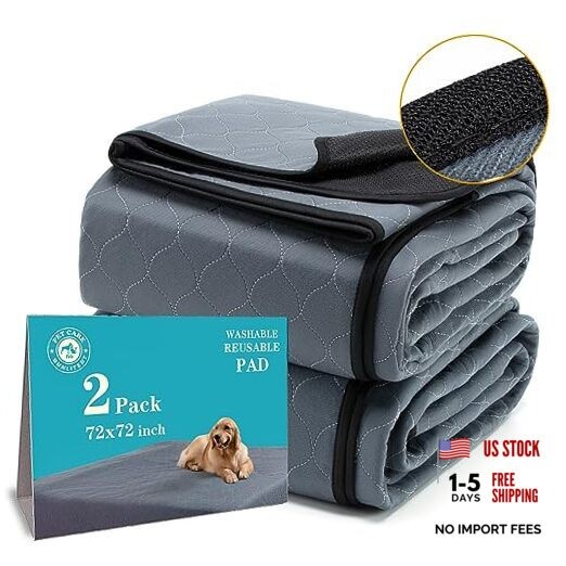 Washable Pee Pads for Dogs 72×72, 2 Pack, Extra 72×72 Rectangle-2Pack Gray