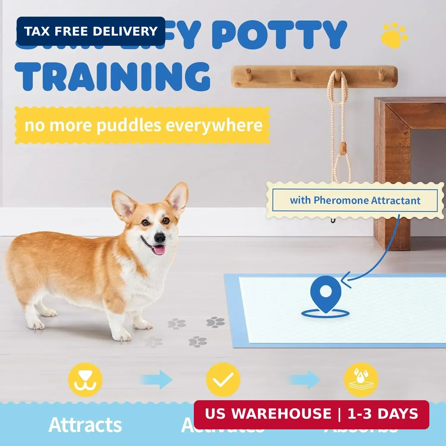 Powools Puppy Pads for Dogs, 34 x 28 in, 6-Layer, Leak-Proof, 100-Pack | X-Large