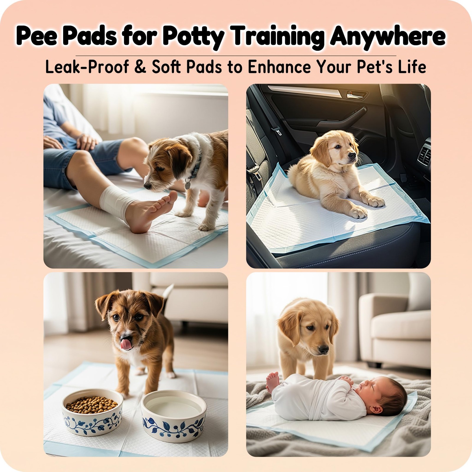 MoMoCo 23×23-100 Count Pink Puppy Pads, Super Absorbent, Leak-Proof, Quick-Dr…