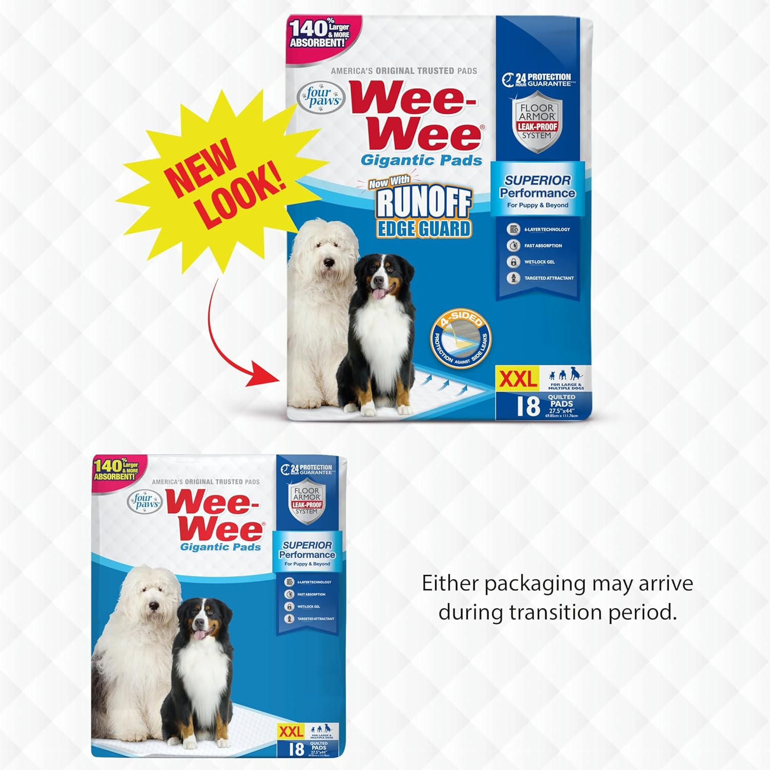 Wee-Wee Superior Performance Pee Pads for Dogs with Runoff Barrier Edge Guard Pr