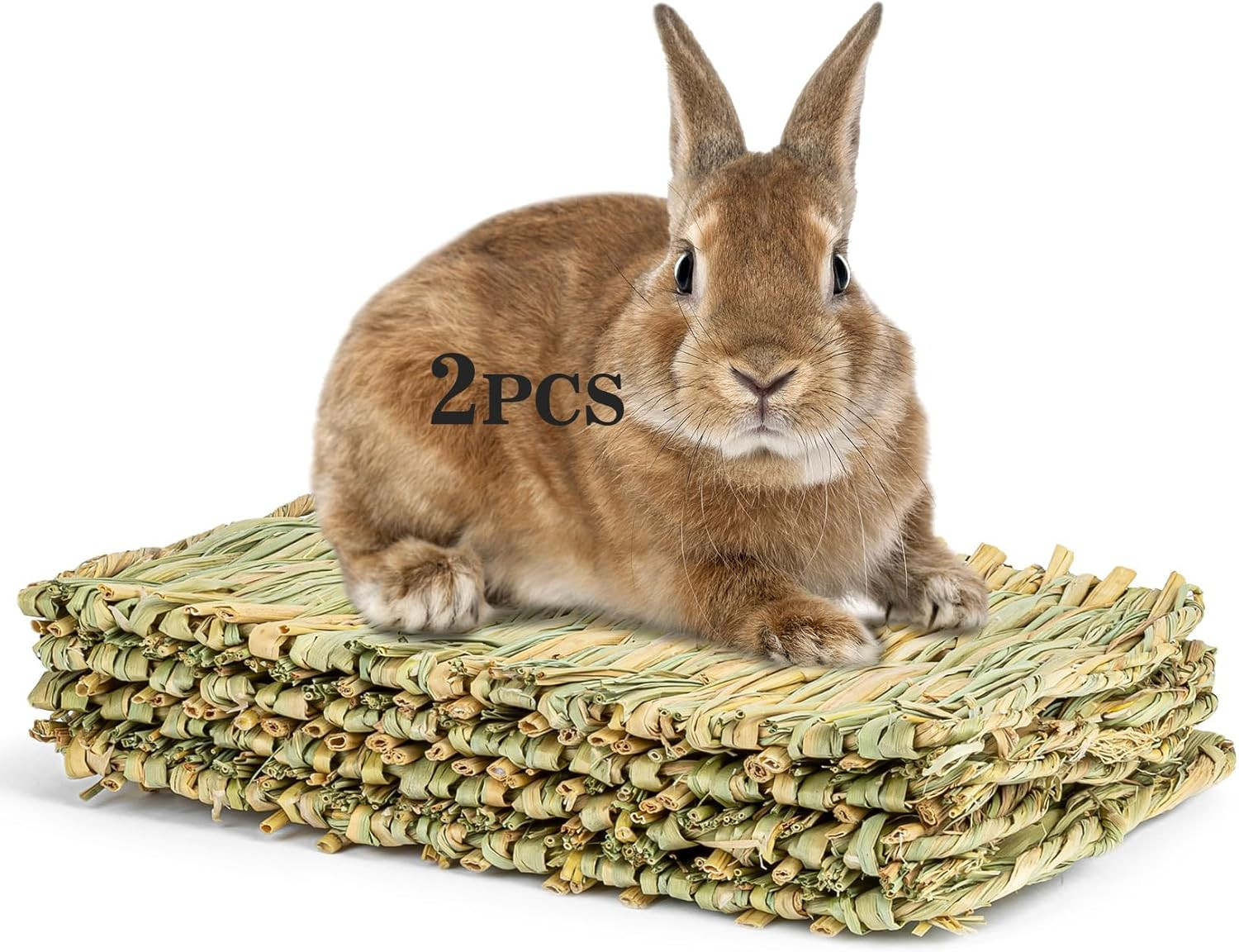 2 PCS Rabbit Grass Mats Natural Hay Woven Pet Bedding Cooling Cage Pad
