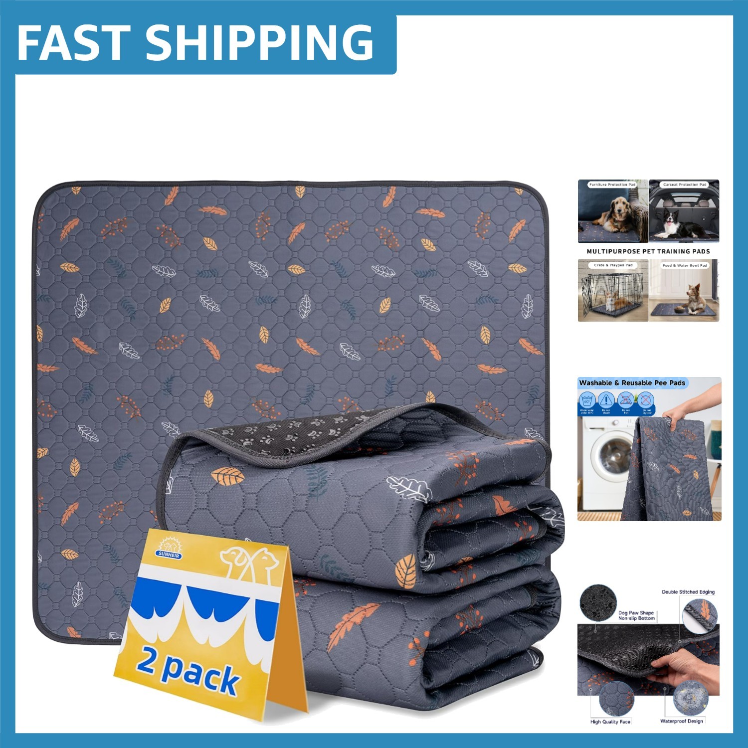 Luxurious Washable Dog Pee Pads, 24×18 Inches, Leakproof & Super Absorbent (2…