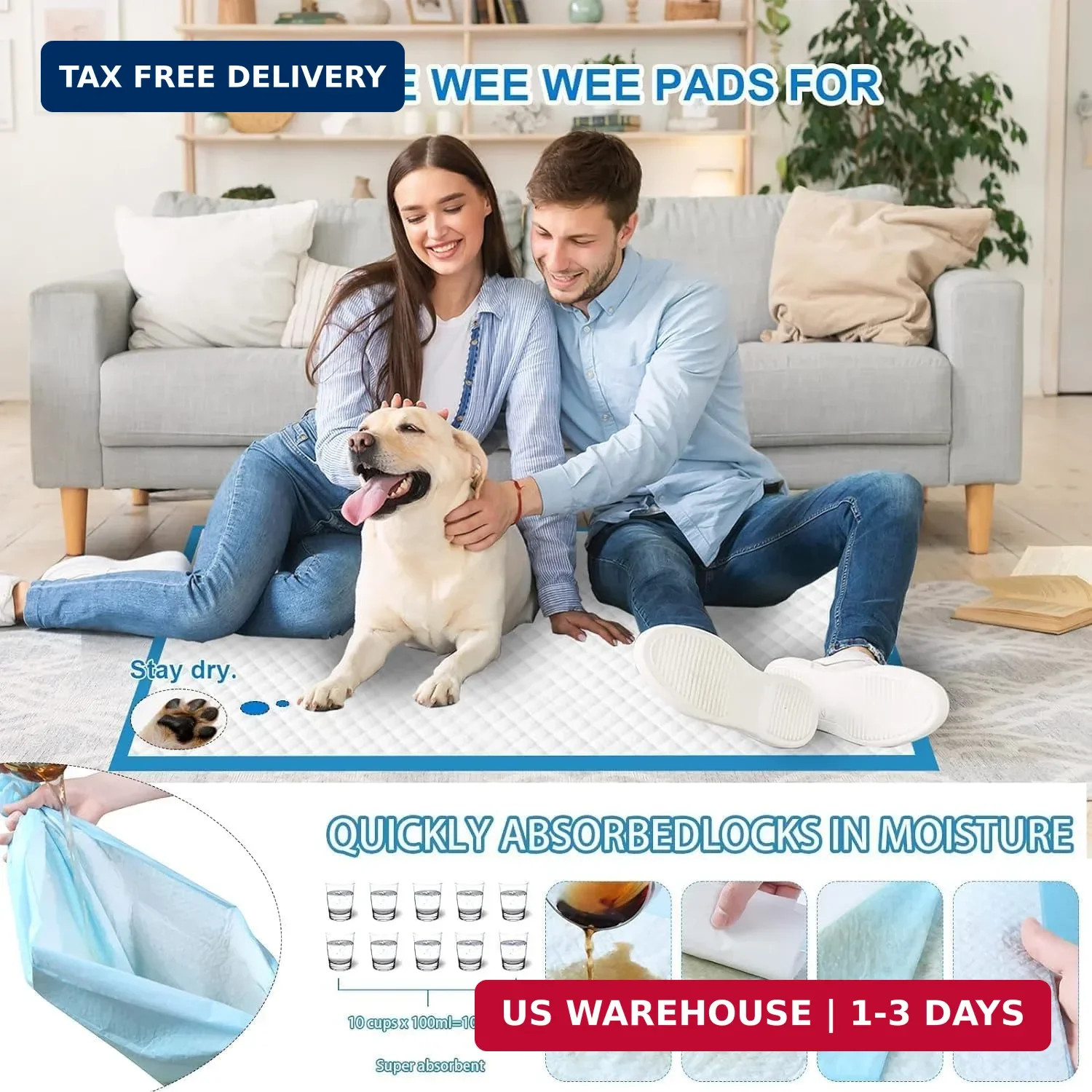 XXXXL Puppy Pee Pads for Dogs 31″x47″ 40 Count, Extra Large Dog Pee Pads, Leak-P