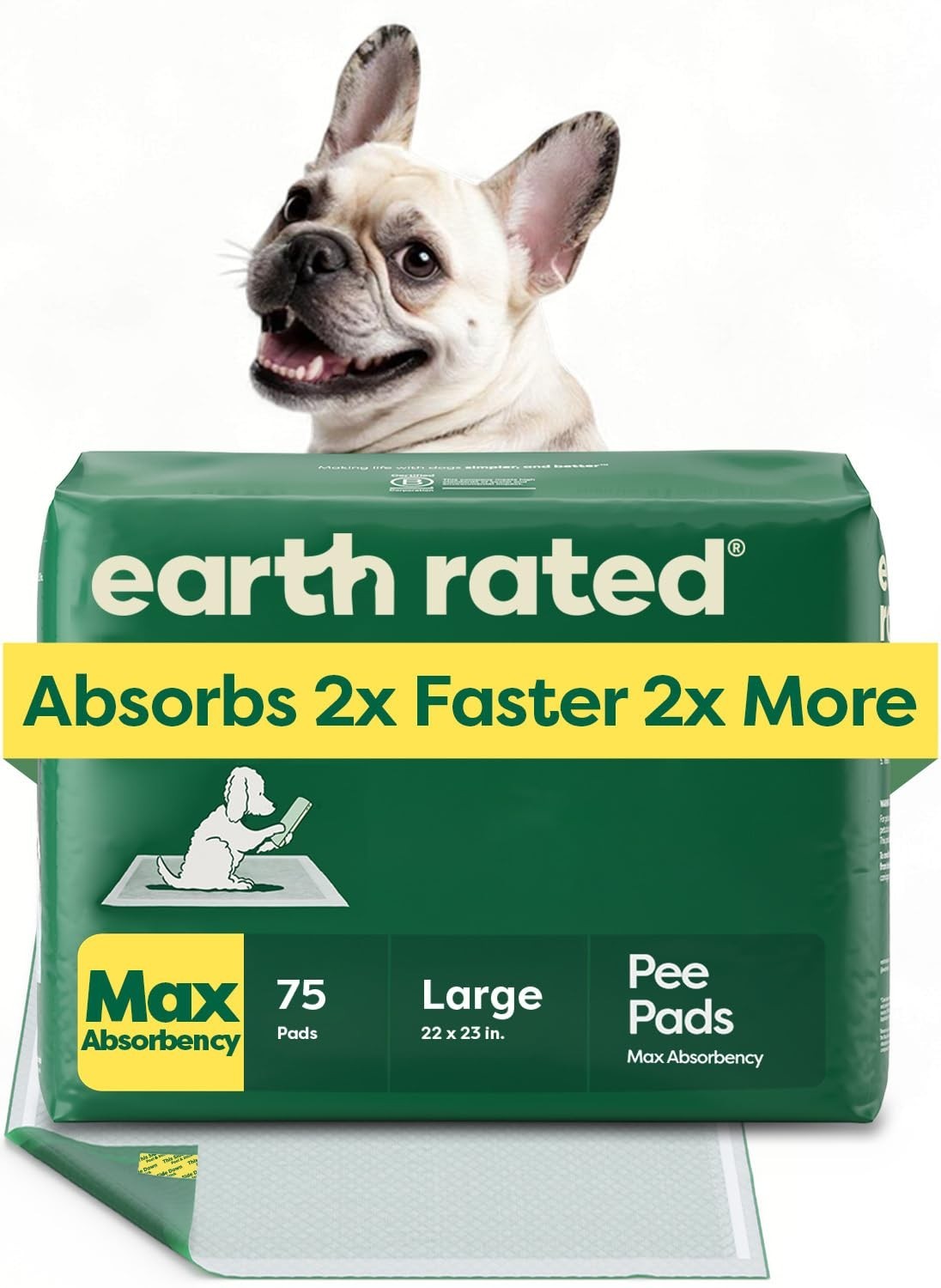 Earth Rated Puppy Pads, Max Absorbency, Regular [L], 22″ x 23″, 75 Count