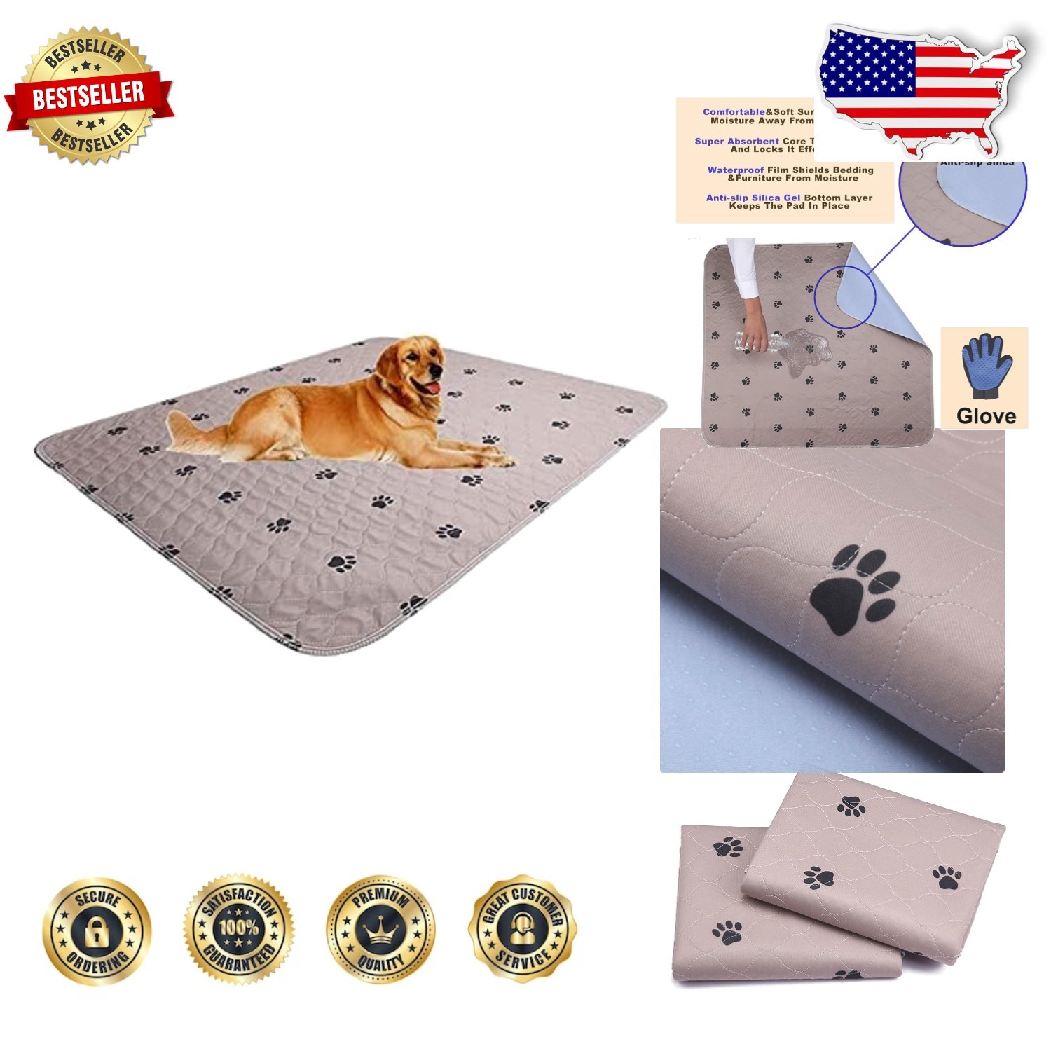 Large Reusable Dog Pee Pads 48×60″ – Anti-Slip, Waterproof, 4-Layer for Training