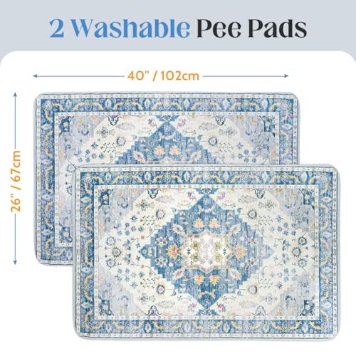2 Pack Washable Dog Pee Pads 40″x26″ Blue Medallion Reusable Puppy Training Mats