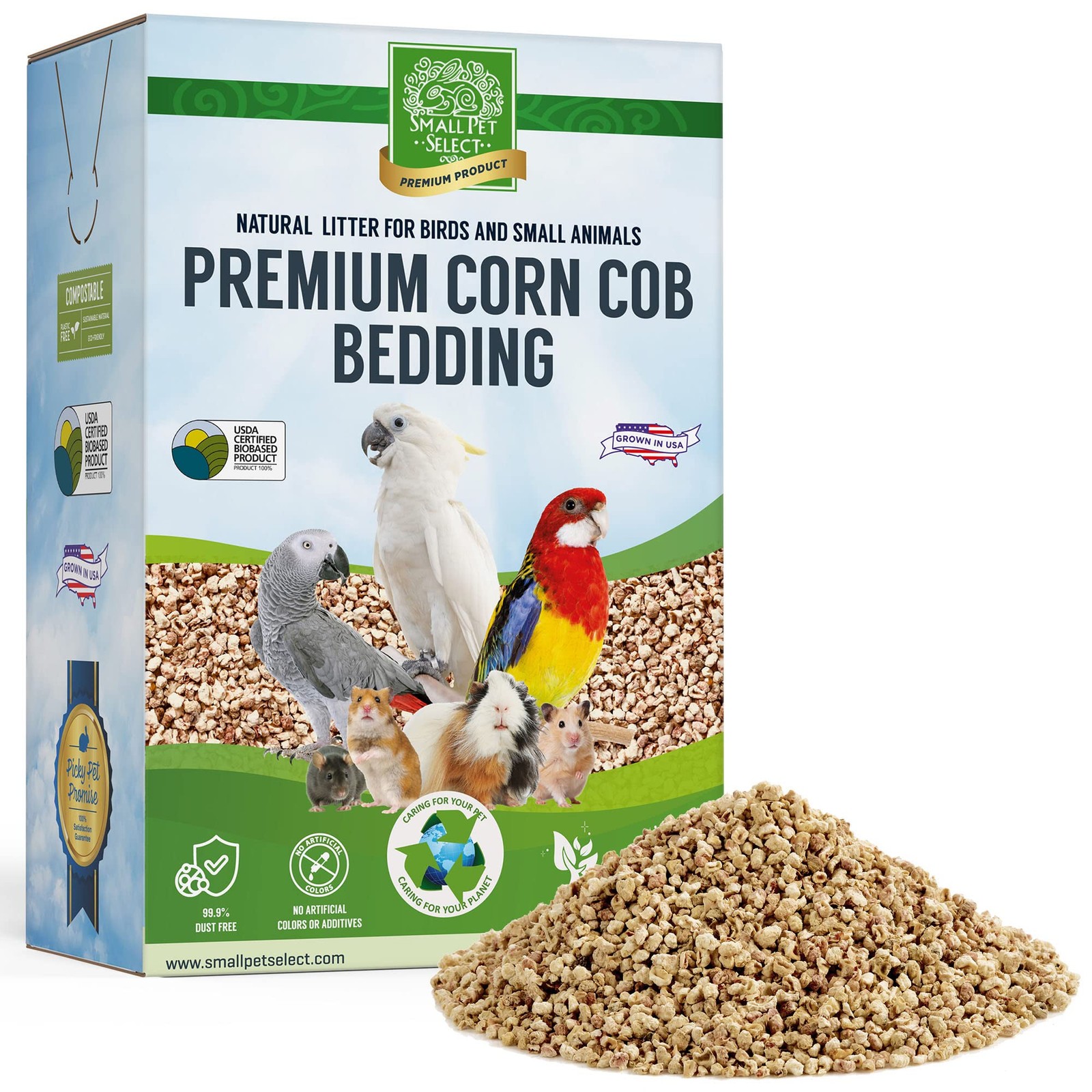 100% Natural Corn Cob Bedding for Pets – Small Pet Select 12lb, brown