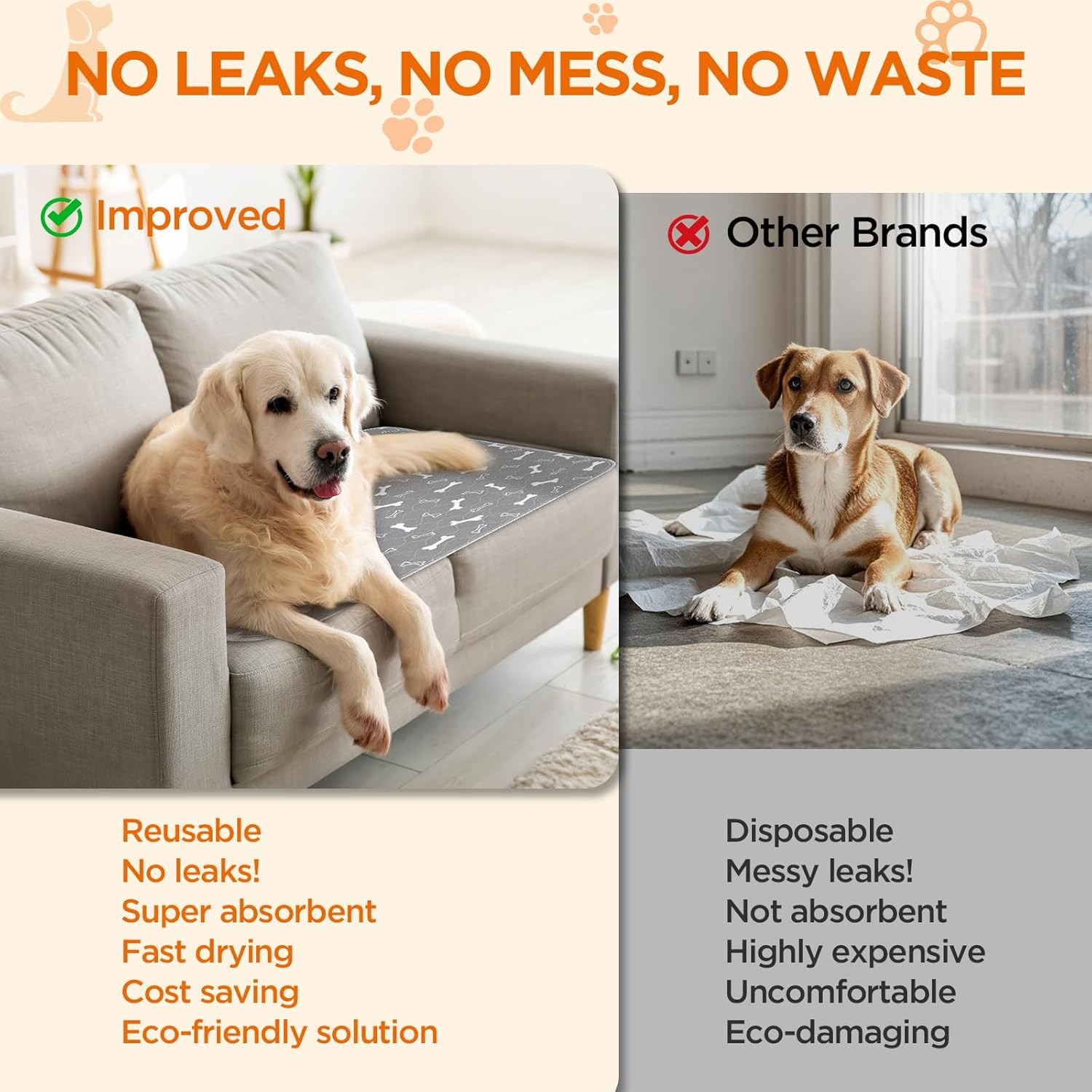 2 Pack Washable Dog Pee Pads Reusable Absorbent Waterproof 18×24 Grey