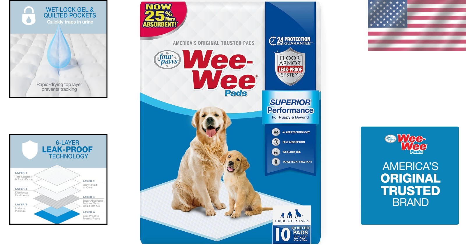Wee-Wee Unscented Puppy & Dog Pads – 6-Layer Leak-Proof Technology, 10 Count
