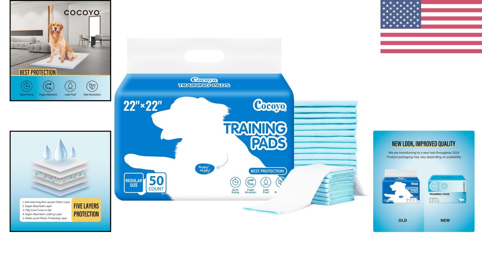 22″x22″ Dog Training Pads – 50 Count for Indoor Potty Training