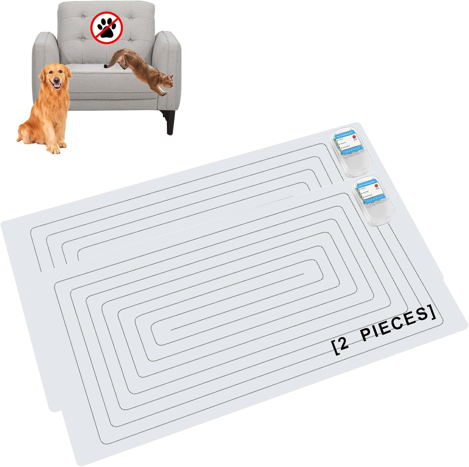 Scat Pet Shock Mat 2 Pieces, Shock Pads for Dogs and Cats Training Indoor, Elect