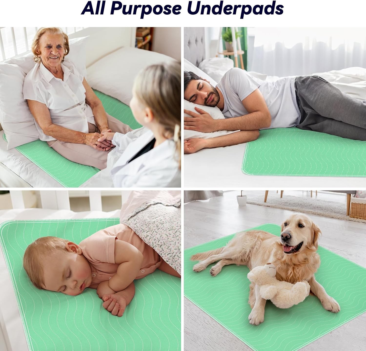 6-Pack 36″x36″ Washable Underpads: Heavy Absorbency, Waterproof Bed Pads