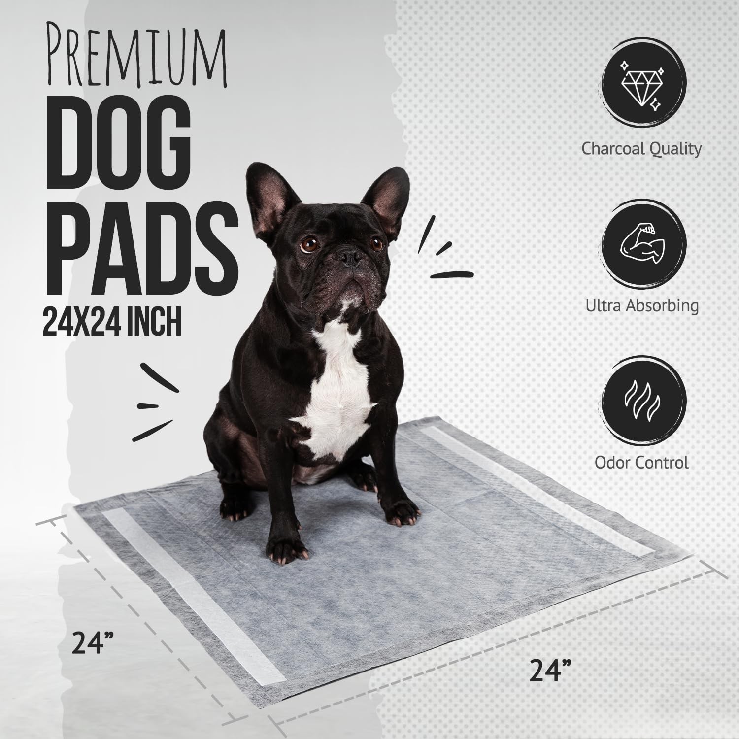 Bulldoglogy 50-Count Carbon Black Dog Pads Puppy Training Pads with Adhesive …
