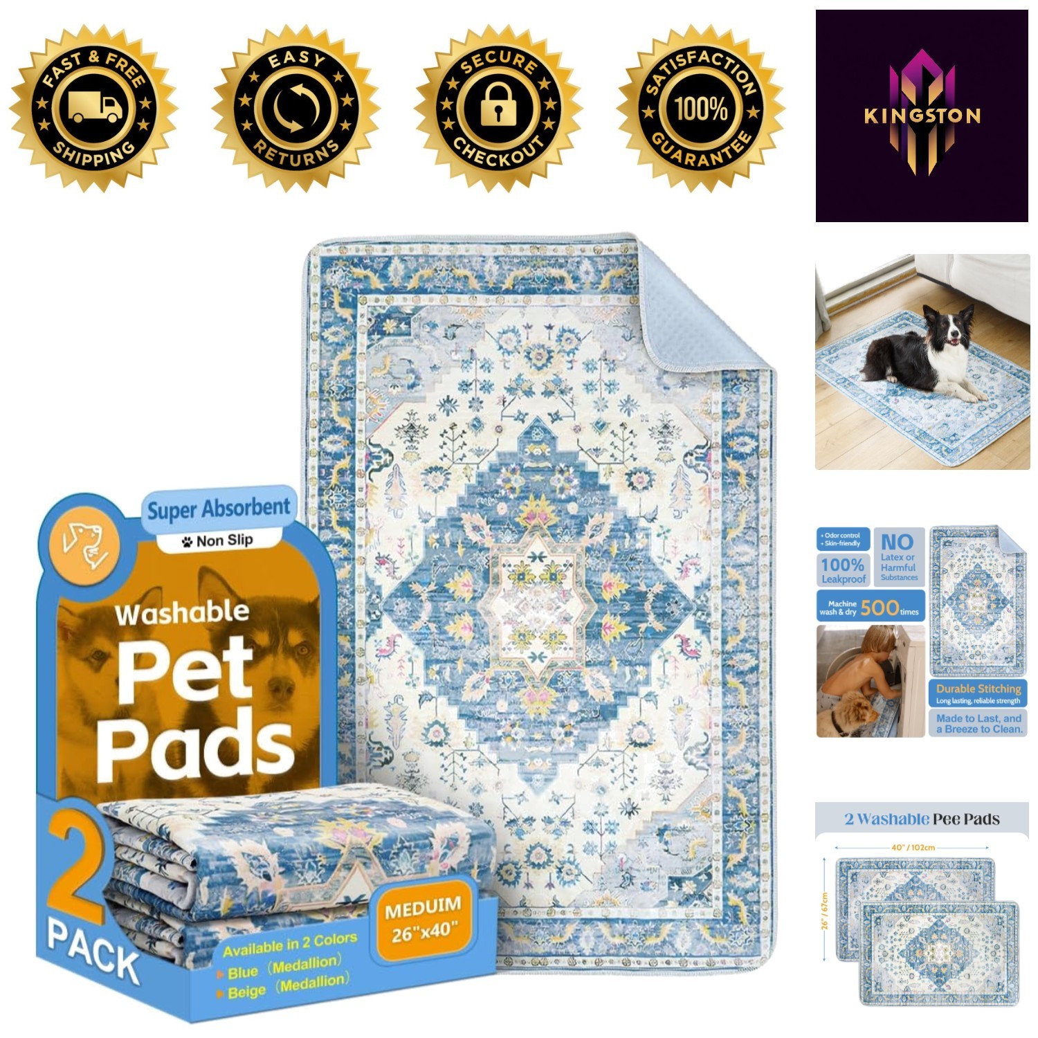 Super Absorbent Waterproof Pet Pads, 2 Pack – Stylish & Non-Slip Dog Pee Pads