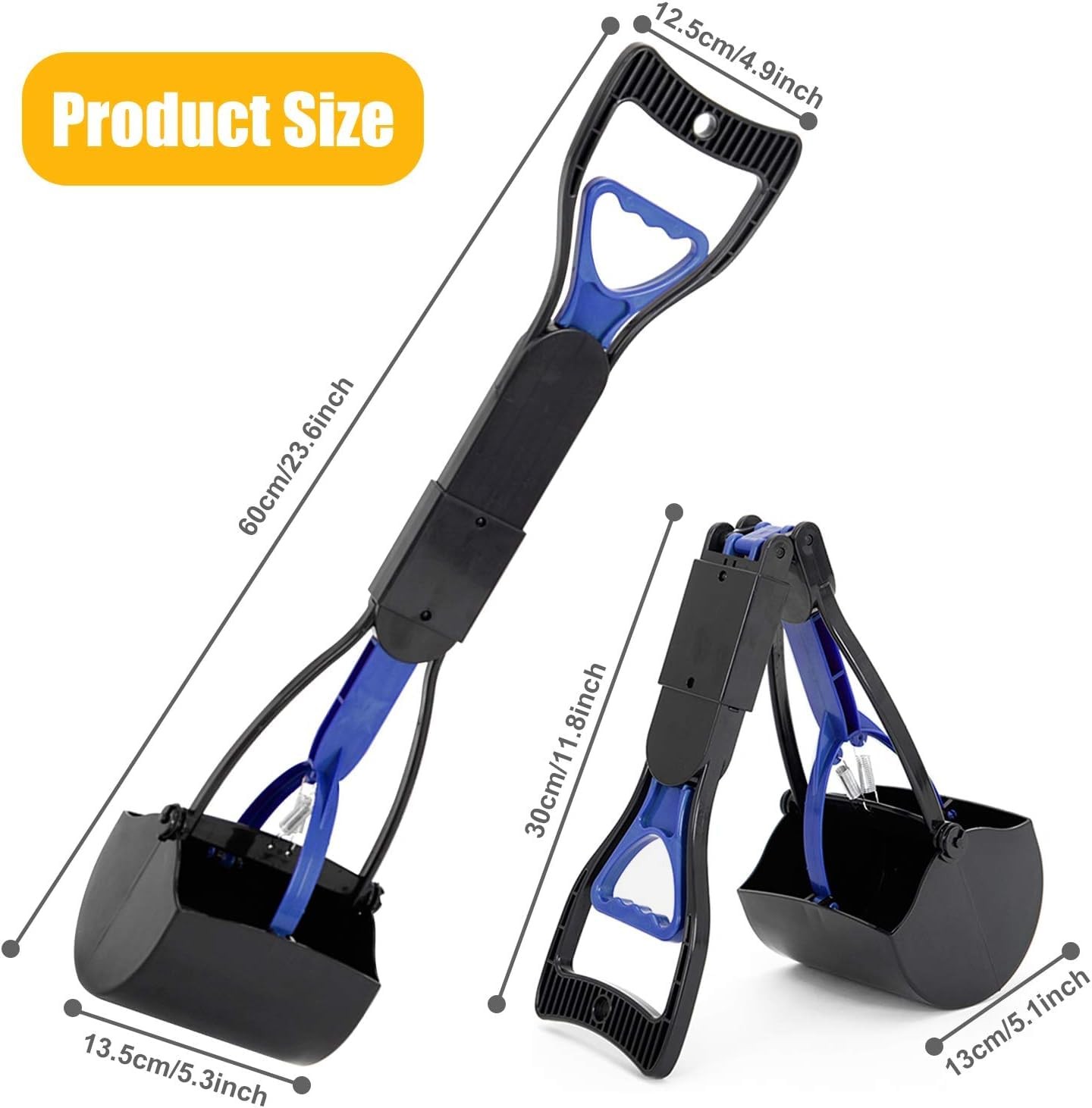 24 Inch Portable Dog Pooper Scooper for Large Small Dogs, Foldable Dog Poop S…