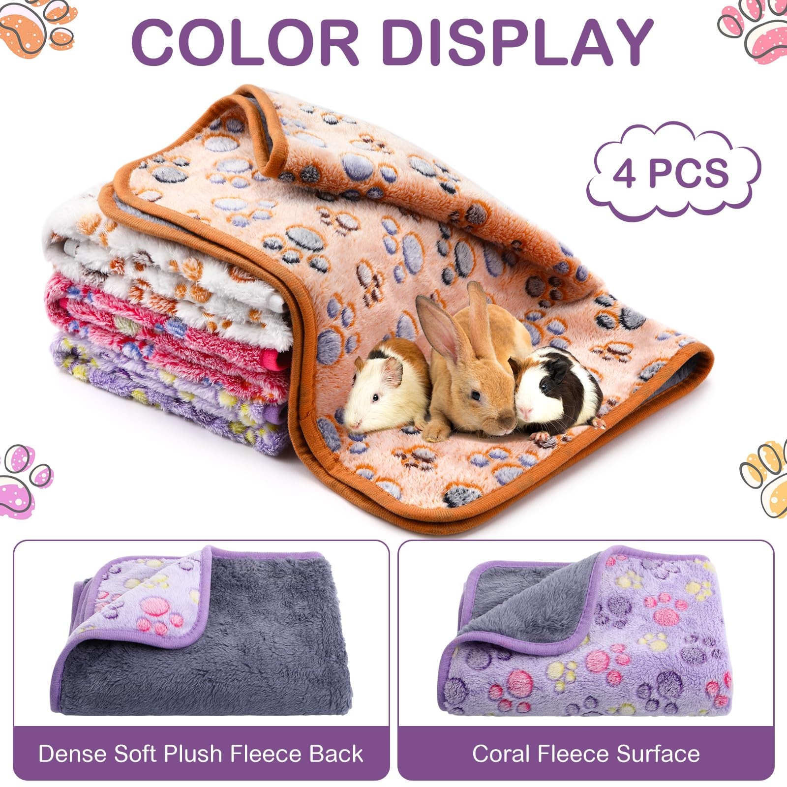 4 Pcs Washable Dog Blankets Waterproof Cute Paw Print Fleece Blanket Reusable…