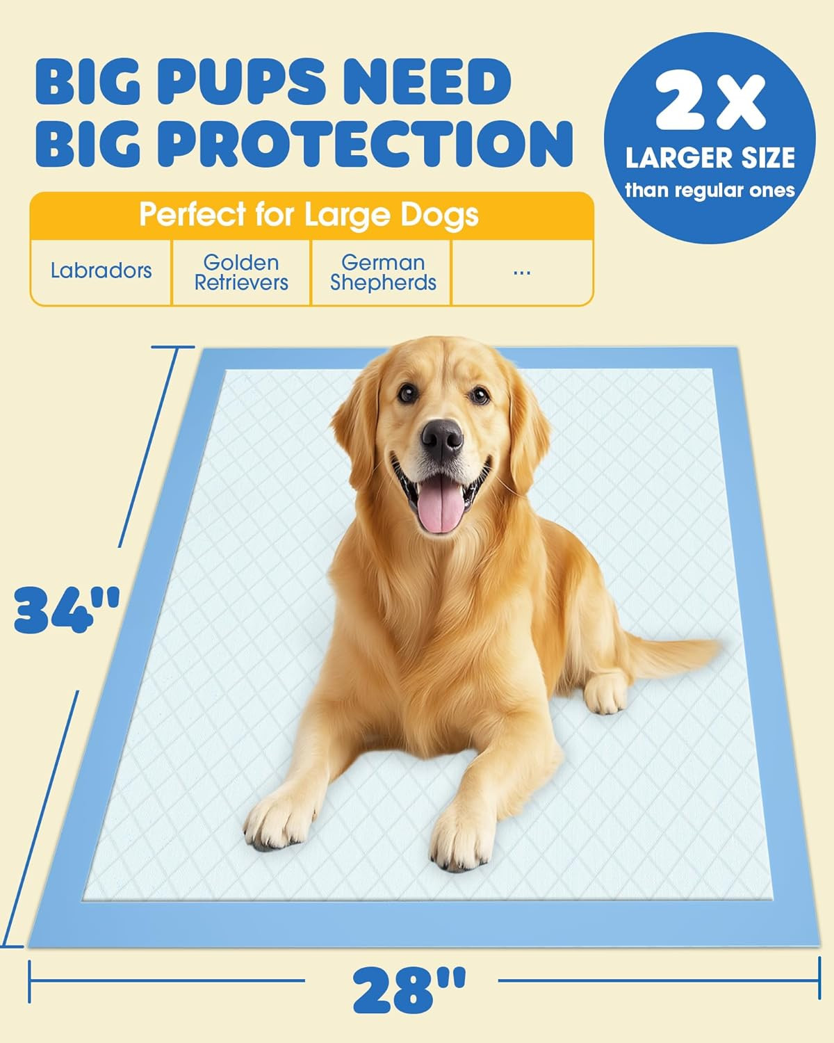 50-Pack Extra Large Pee Pads – 34″ X 28″ Puppy Pads for Dogs with -Layer Leakpro
