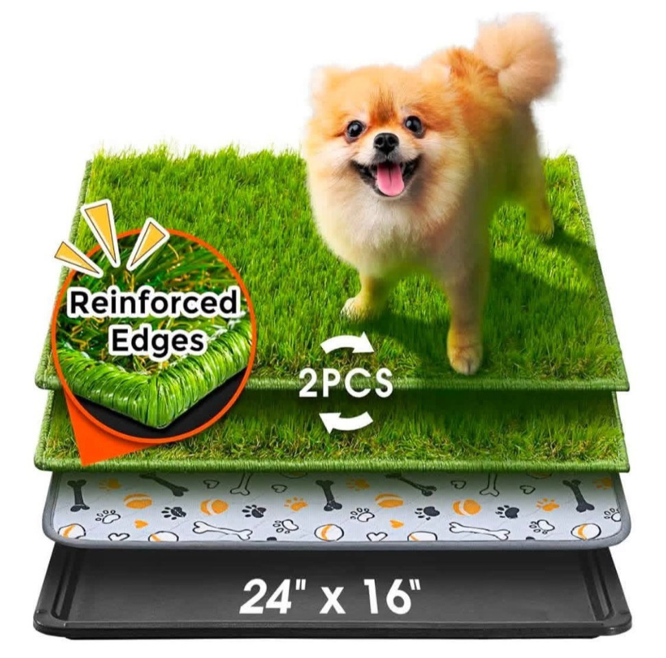 Dog Grass Pad with Tray Large, 24″x16″, 2 Reusable Artificial Turf for Dogs P…