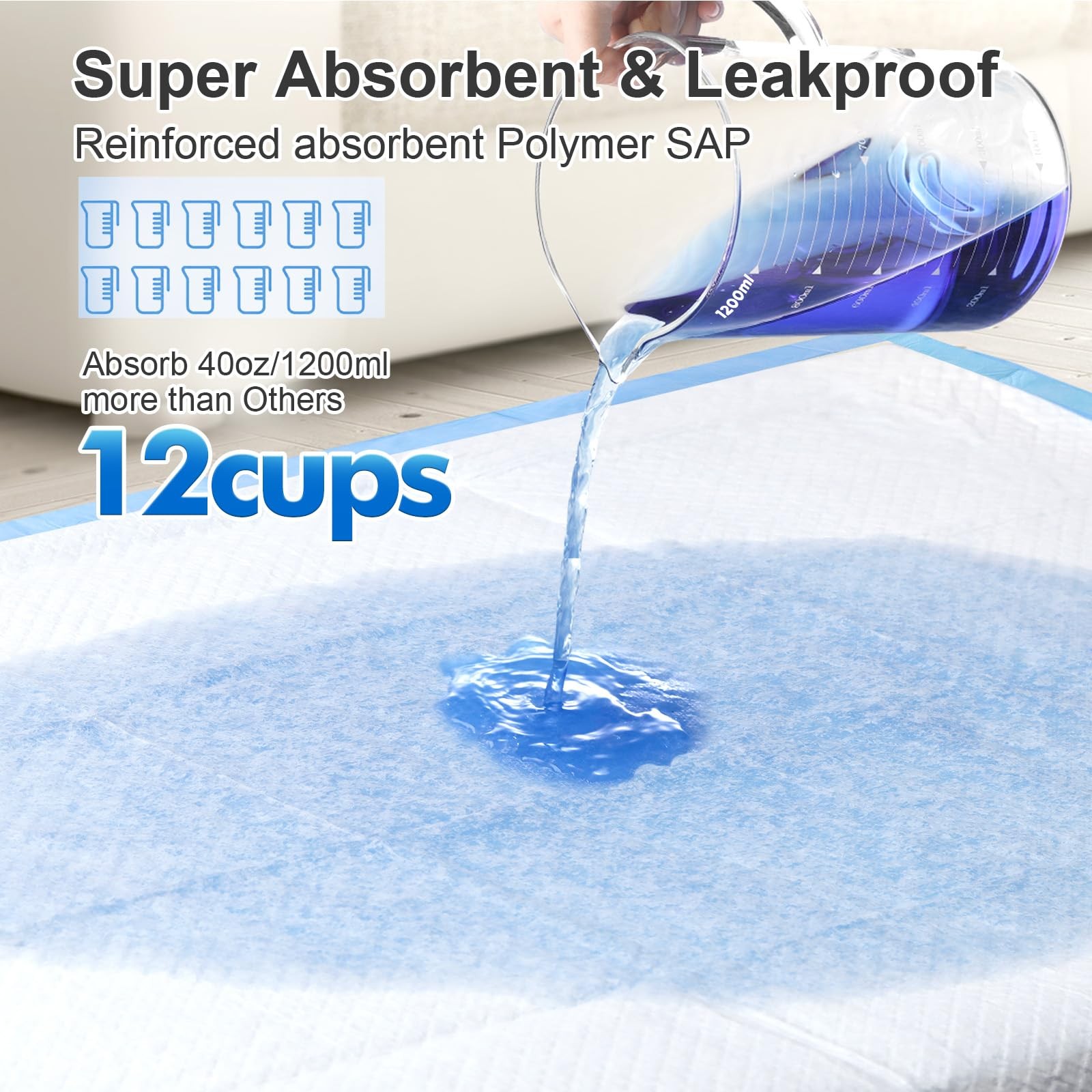 Upgraded 4XL 36″x36″ 6 Layers Dog Pee Pads, Ultra Blue, Blue