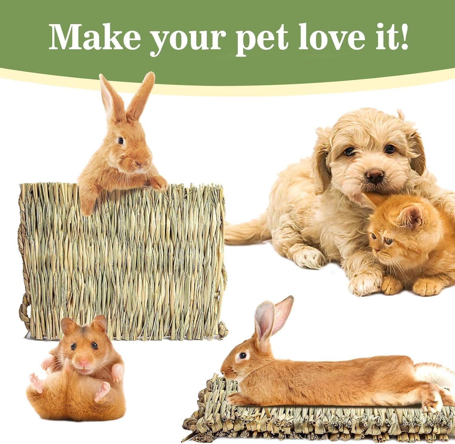 2 PCS Rabbit Grass Mats Natural Hay Woven Pet Bedding Cooling Cage Pad