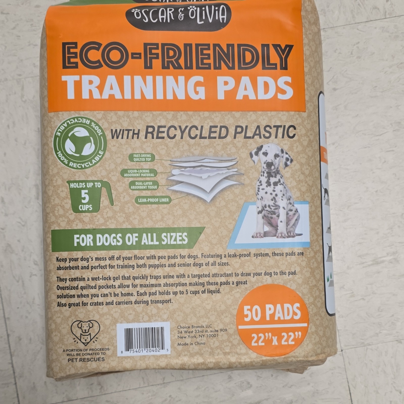 Oscar & Olivia Eco-Friendly Super Absorbent Leakproof Training Pads 50pk 22×22