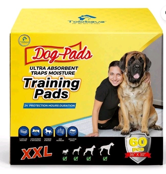 Tolobeve Dog Training Pads, XXL, 30 in x 36 in, 60 Count Disposable Dog Puppy…