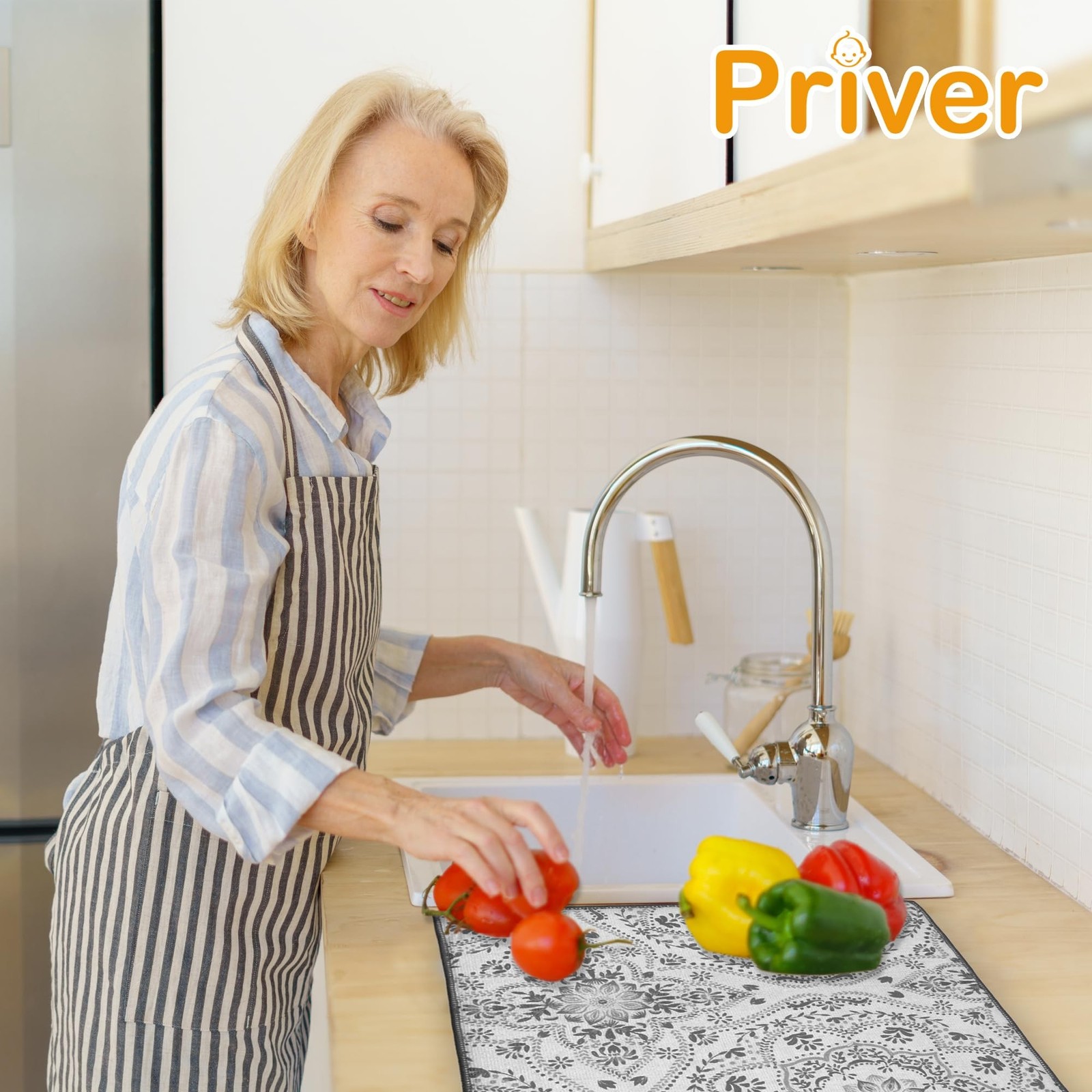 2 Pack Large Microfiber Dish Drying Mat by Priver – Super Absorbent, Anti-Sli…